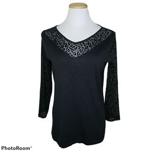 Andrea Jovine 3/4 Sheer Sleeve V-Neck Top Large